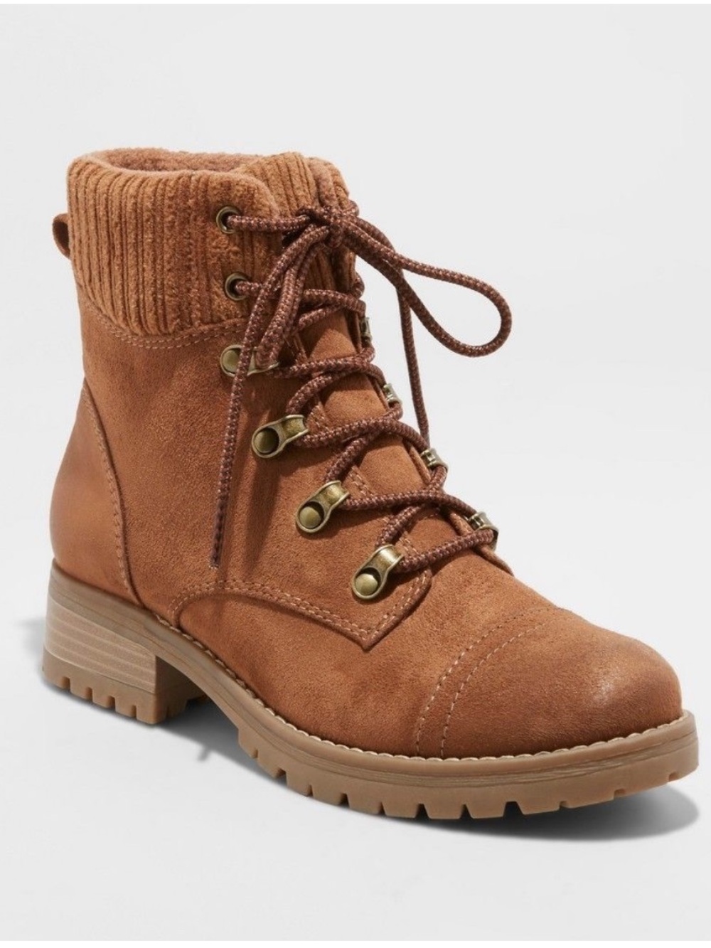 NWT Universal Thread Women's Danica Lace-Up Hiking Boots, Cognac, Size 7.5